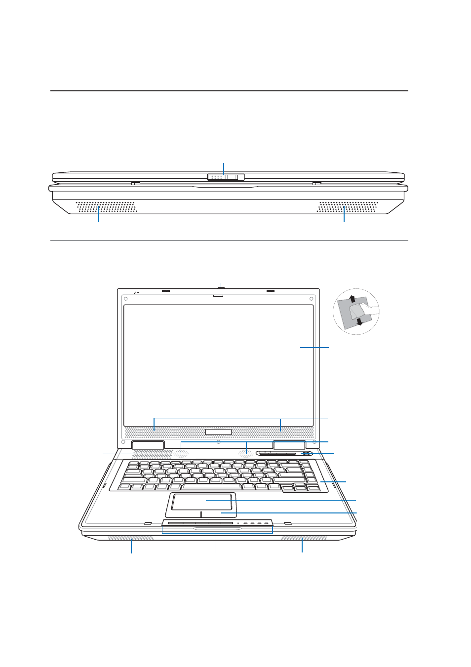 Top side, Front side, Knowing the parts | Asus Notebook PC Hardware User Manual | Page 12 / 76