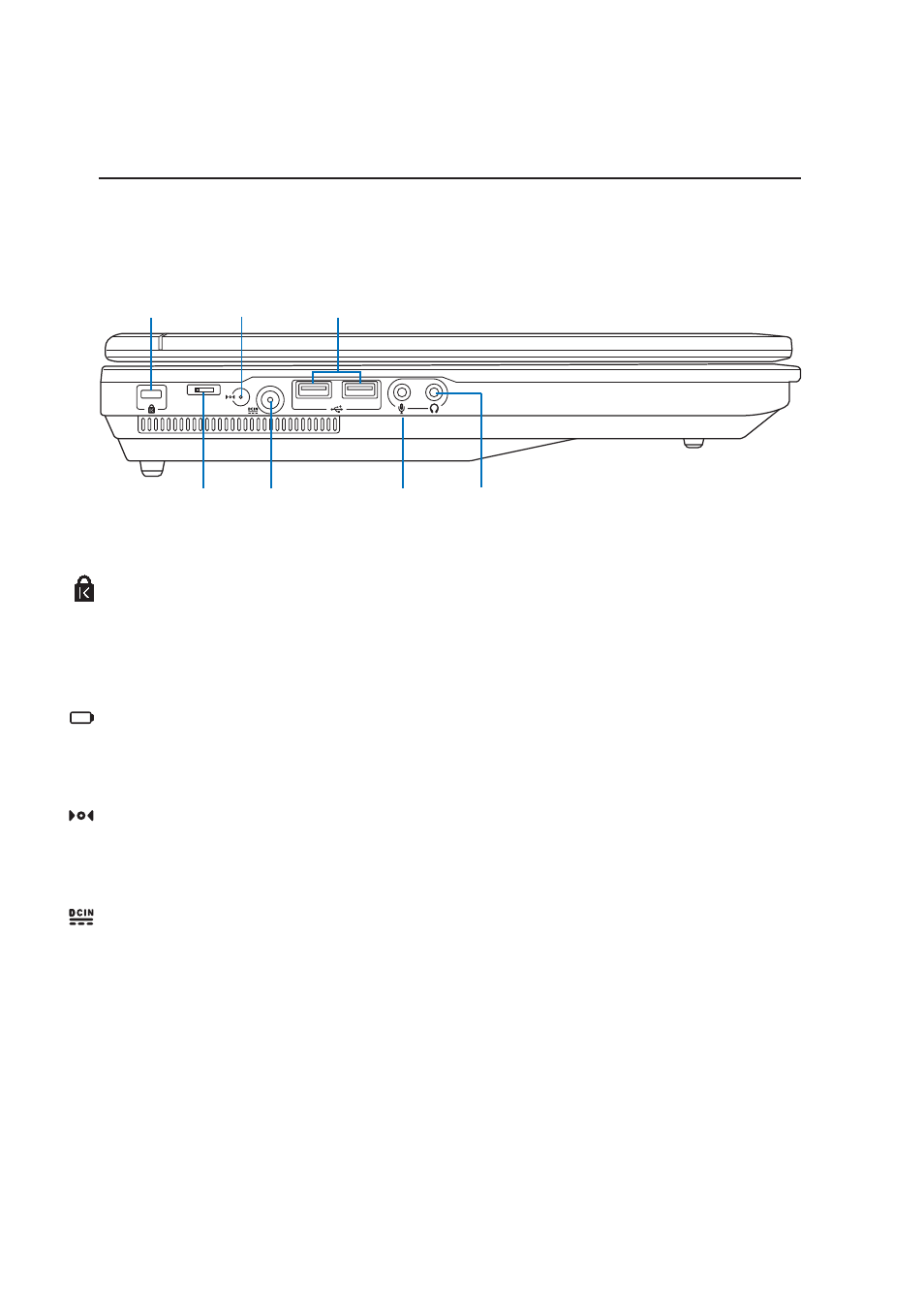 Left side, Knowing the parts, Kensington | Lock port, Power (dc) input, Battery power switch, Emergency shutdown button | Asus Notebook PC Hardware User Manual | Page 14 / 76