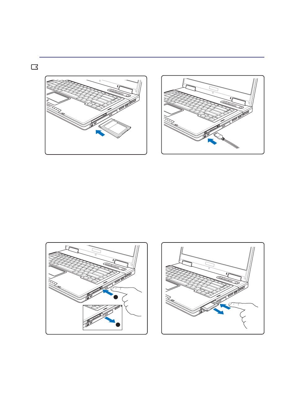 Inserting a pc card (pcmcia), Removing a pc card (pcmcia) | Asus Notebook PC Hardware User Manual | Page 39 / 76