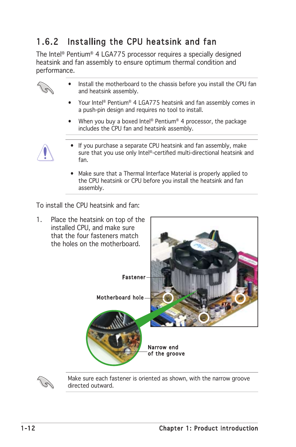 2 installing the cpu heatsink and fan | Asus P5GV-MX User Manual | Page 24 / 94