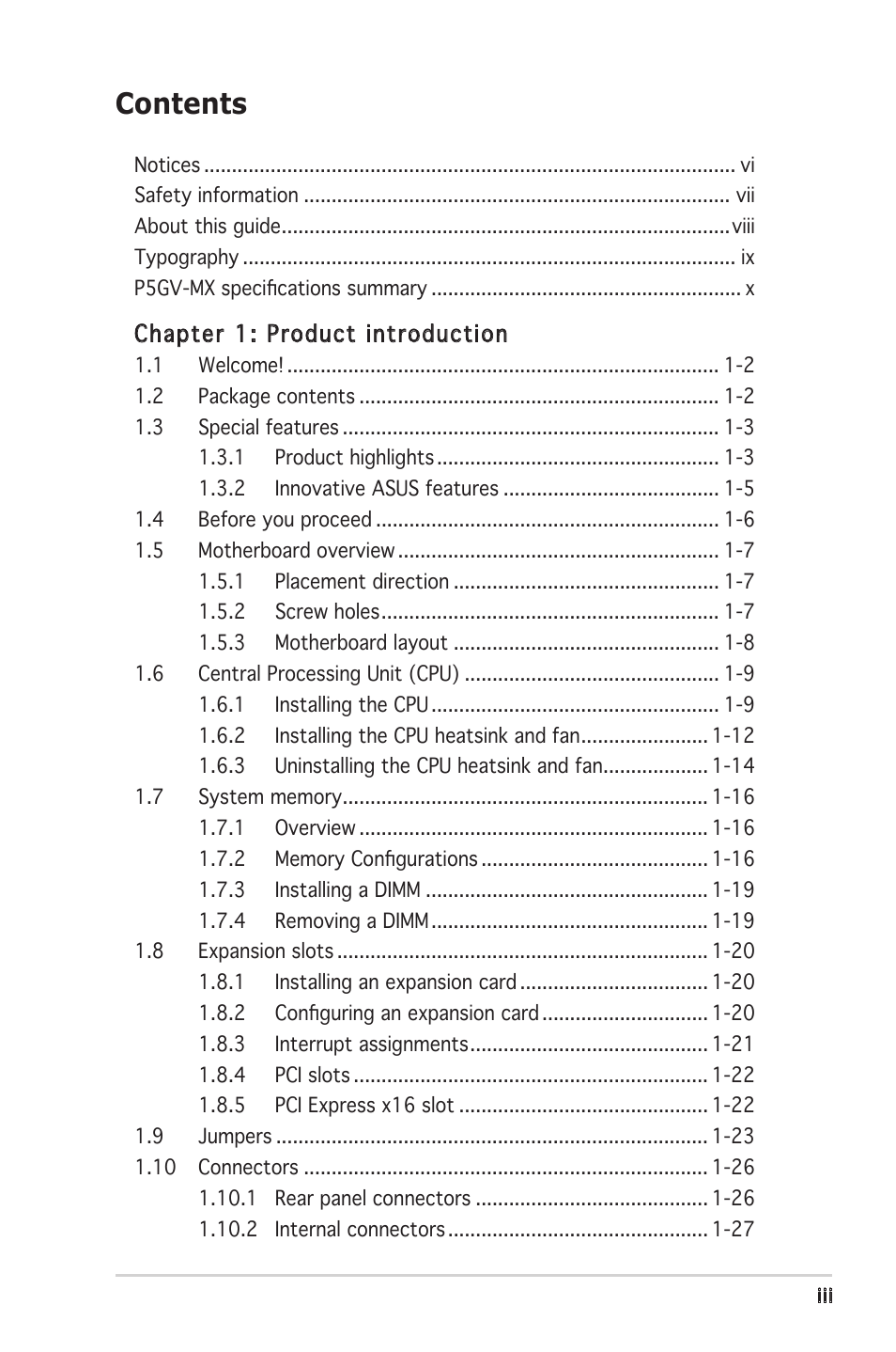 Asus P5GV-MX User Manual | Page 3 / 94