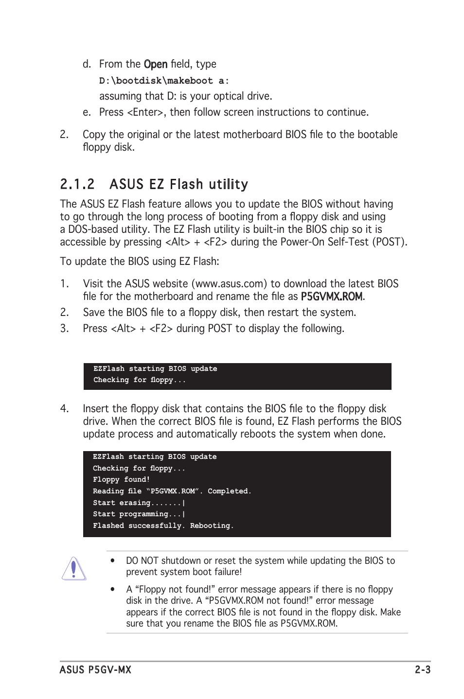 2 asus ez flash utility | Asus P5GV-MX User Manual | Page 49 / 94