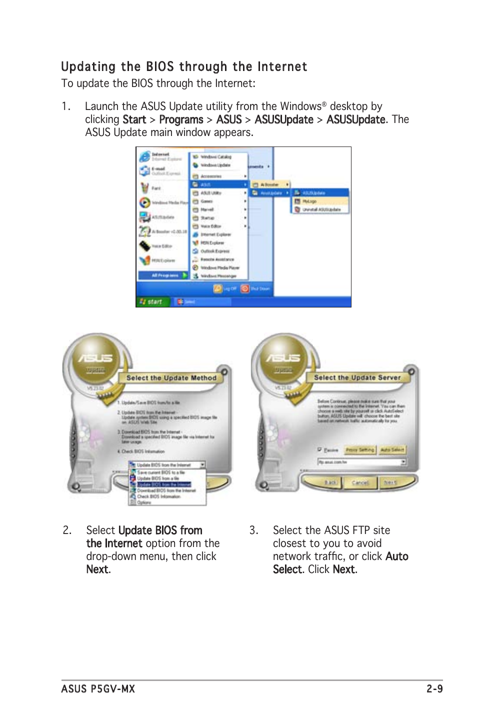 Updating the bios through the internet | Asus P5GV-MX User Manual | Page 55 / 94