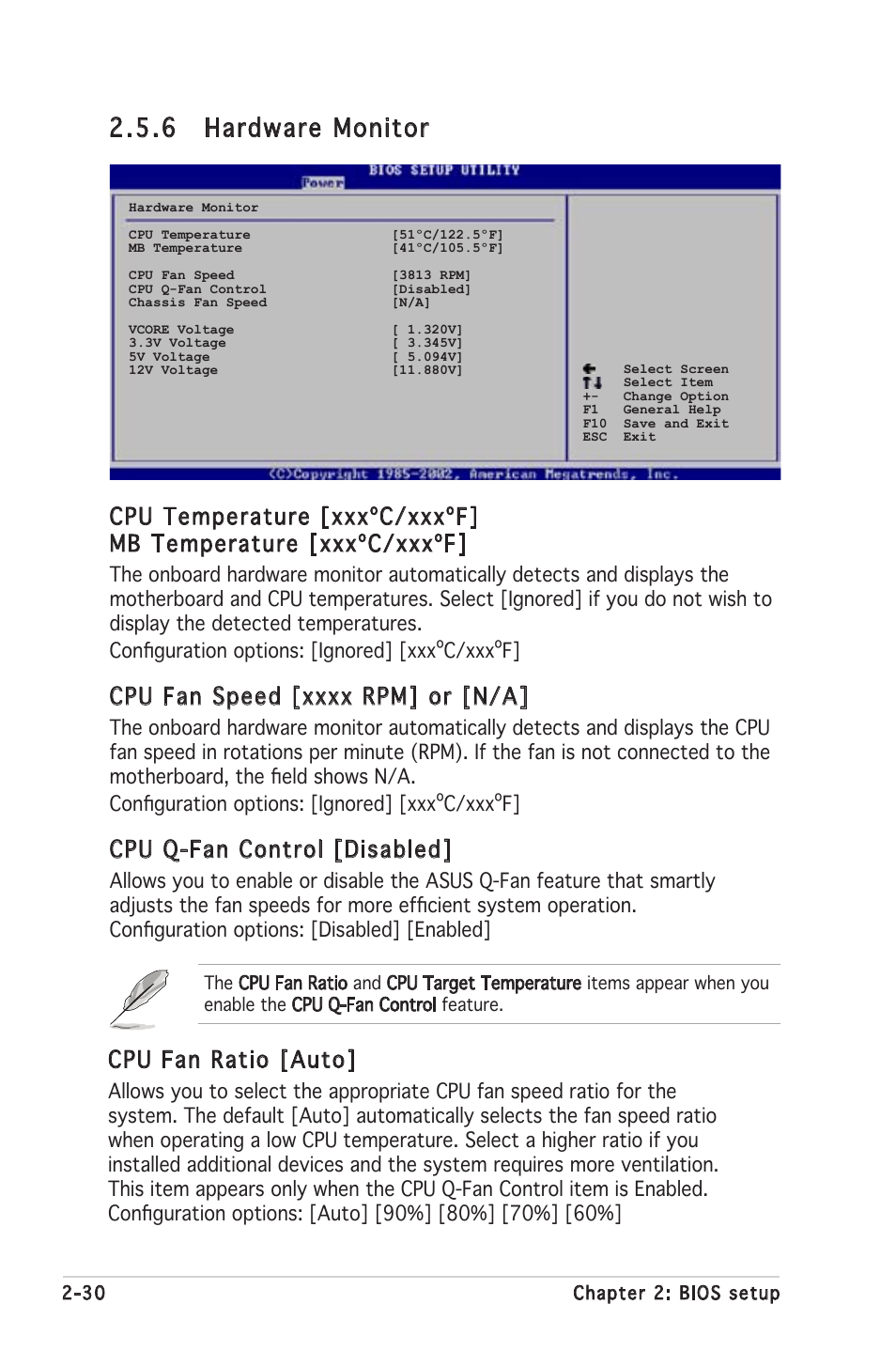 6 hardware monitor, Cpu q-fan control [disabled, Cpu fan ratio [auto | Asus P5GV-MX User Manual | Page 76 / 94