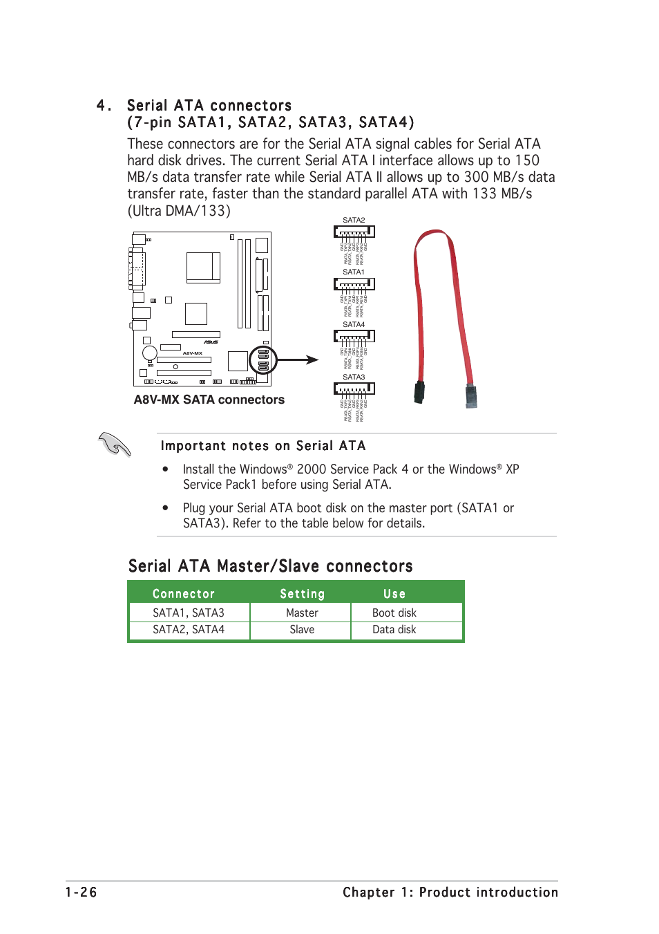 Serial ata master/slave connectors, A8v-mx sata connectors | Asus Motherboard A8V-MX User Manual | Page 36 / 90