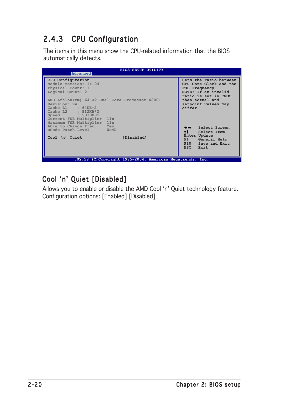 Cool ‘n’ quiet [disabled | Asus Motherboard A8V-MX User Manual | Page 62 / 90