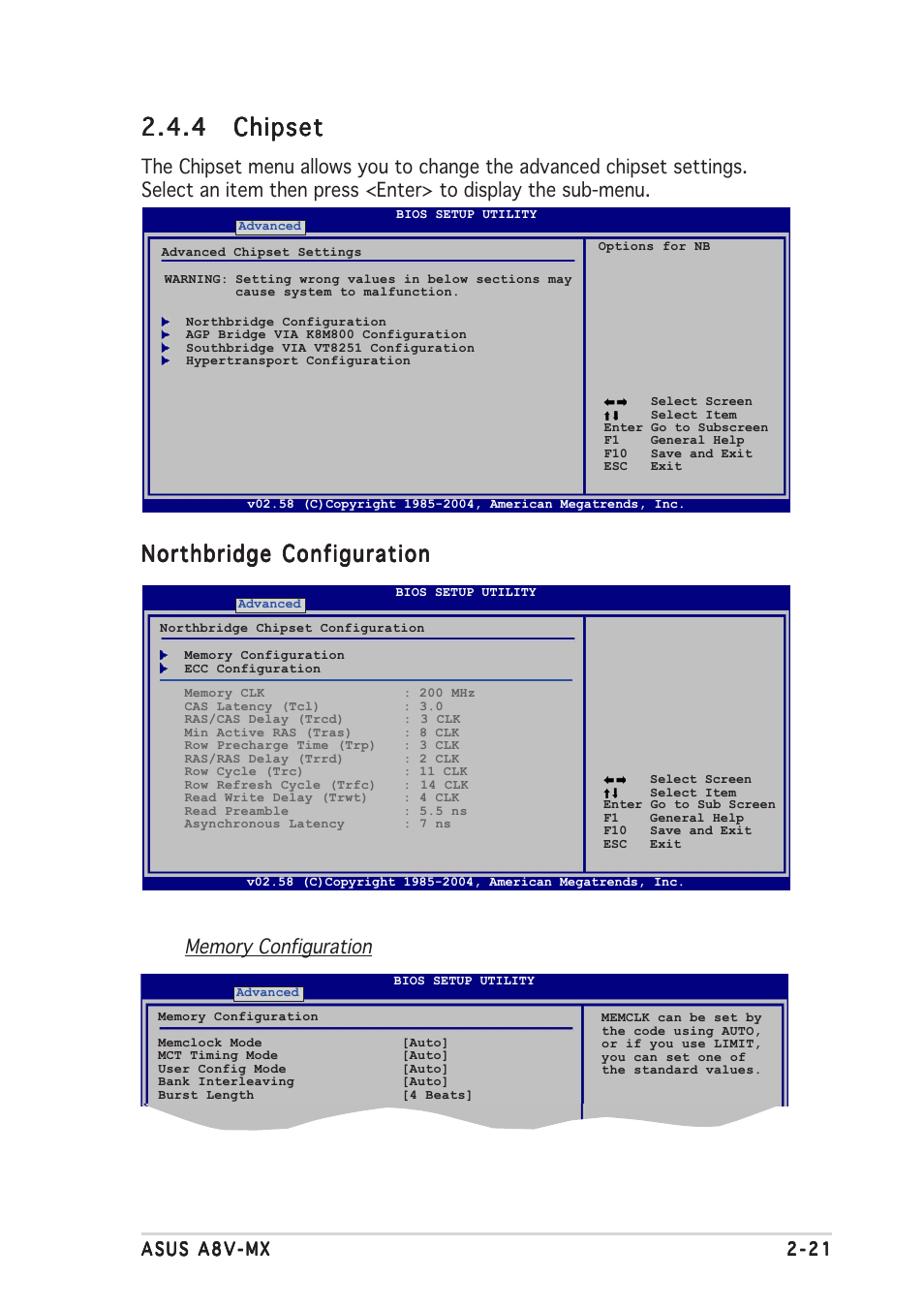 4 chipset chipset chipset chipset chipset, Northbridge configuration | Asus Motherboard A8V-MX User Manual | Page 63 / 90