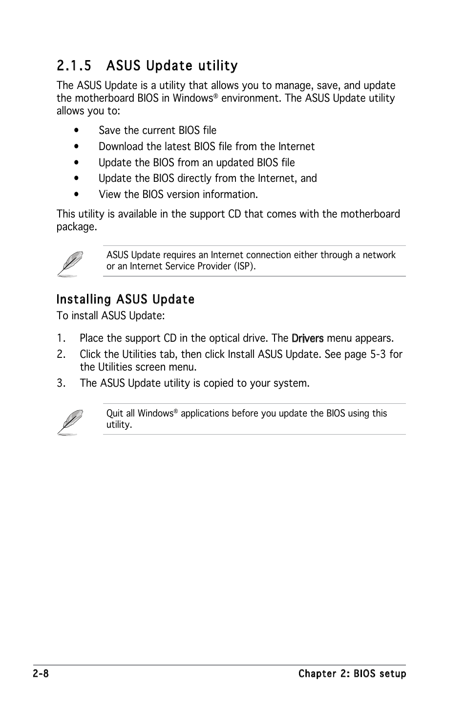 5 asus update utility, Installing asus update | Asus P5L-MX User Manual | Page 54 / 96