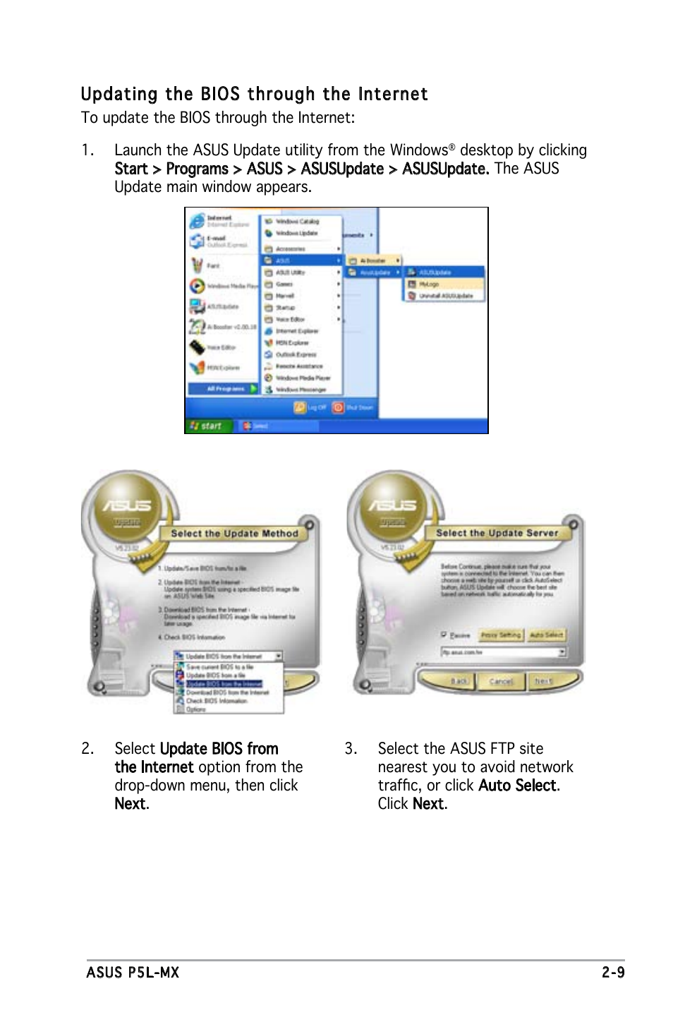 Updating the bios through the internet | Asus P5L-MX User Manual | Page 55 / 96