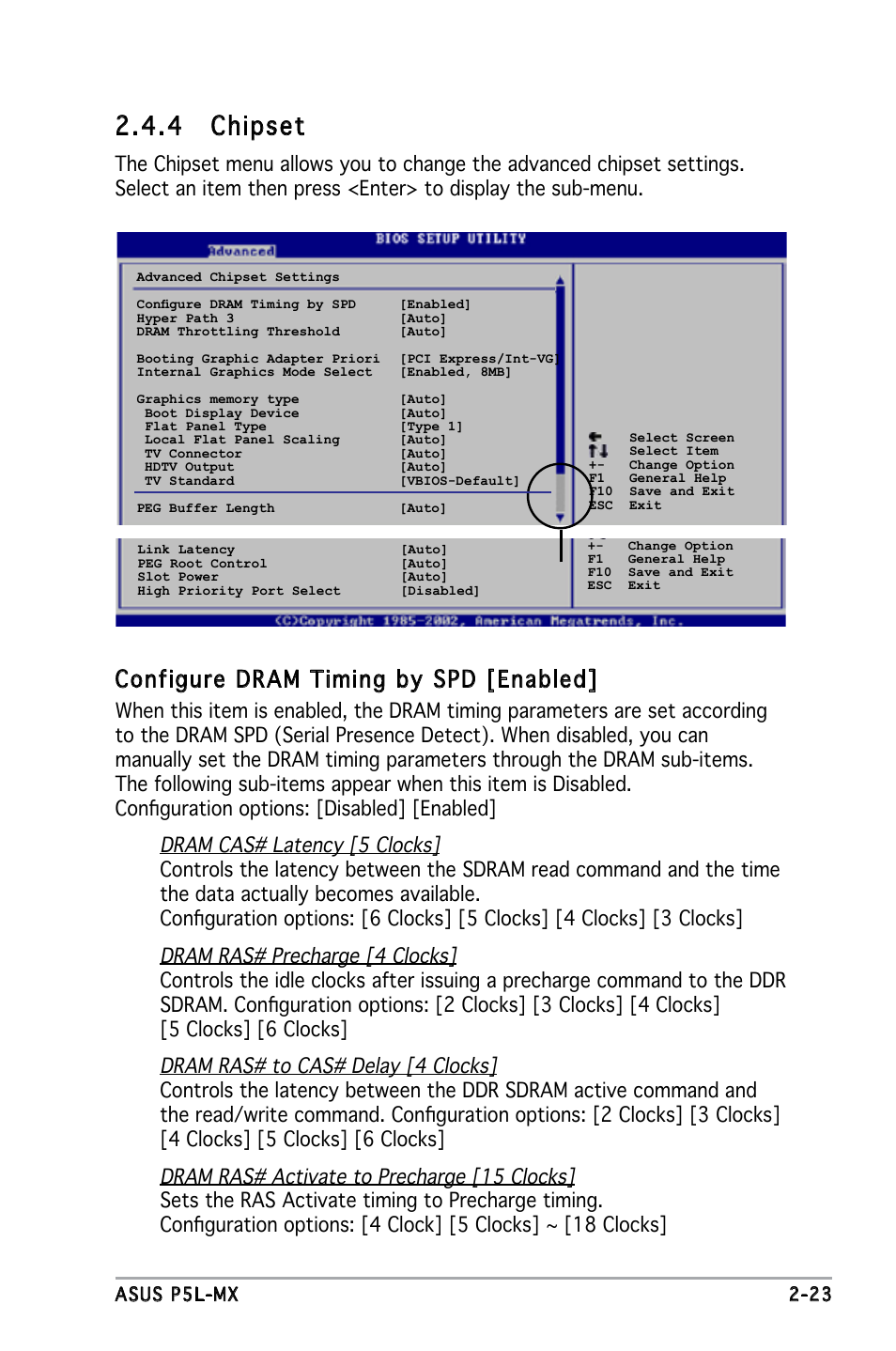 4 chipset, Configure dram timing by spd [enabled | Asus P5L-MX User Manual | Page 69 / 96