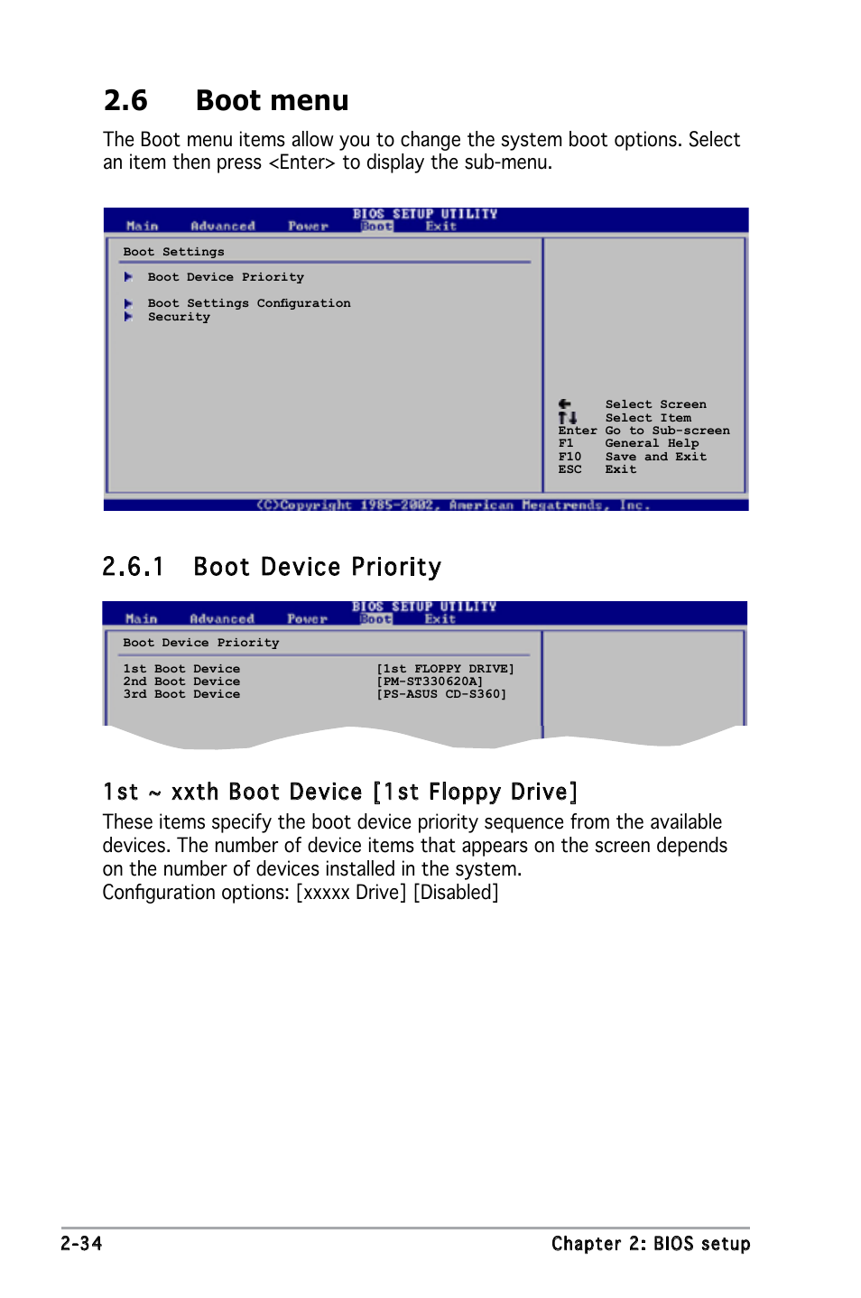 6 boot menu, 1 boot device priority, 1st ~ xxth boot device [1st floppy drive | Asus P5L-MX User Manual | Page 80 / 96