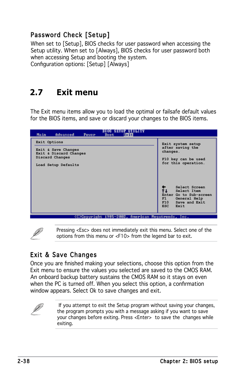 7 exit menu, Password check [setup, Exit & save changes | Asus P5L-MX User Manual | Page 84 / 96