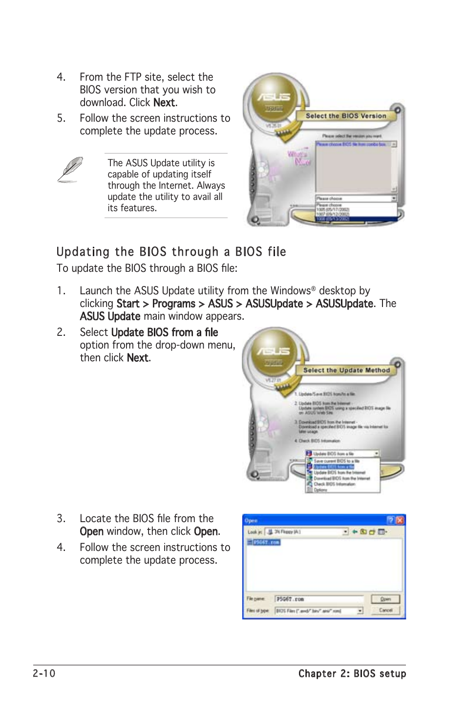 Updating the bios through a bios file | Asus A8V-VM User Manual | Page 52 / 82