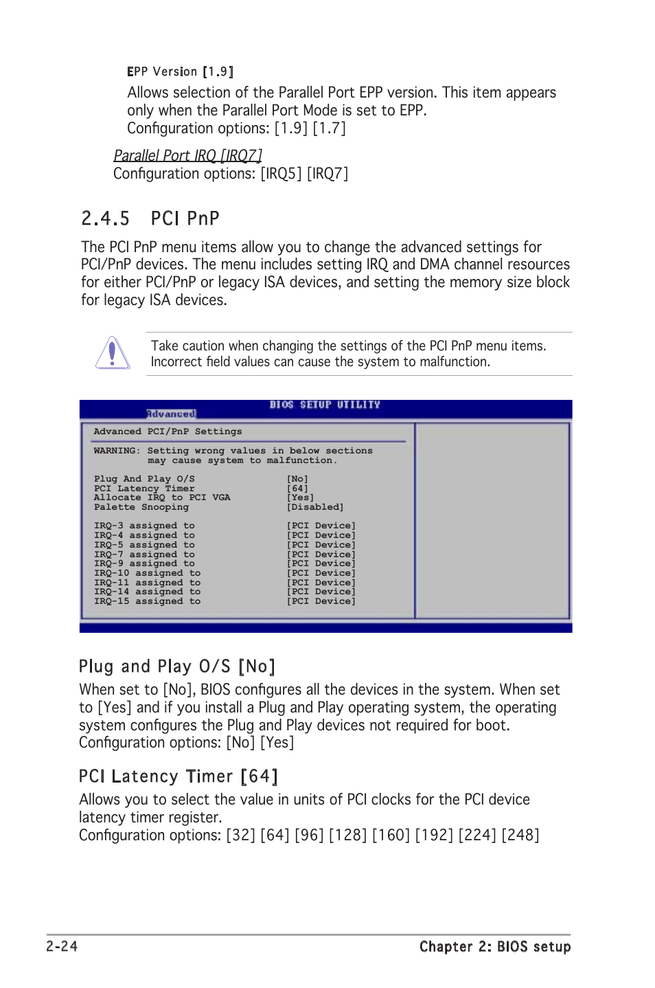 5 pci pnp, Plug and play o/s [no, Pci latency timer [64 | Asus A8V-VM User Manual | Page 66 / 82