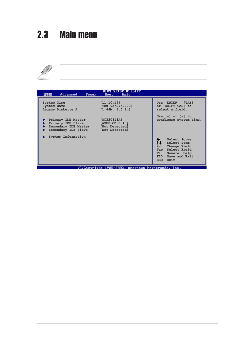 3 main menu | Asus Motherboard P4V800-X User Manual | Page 45 / 74