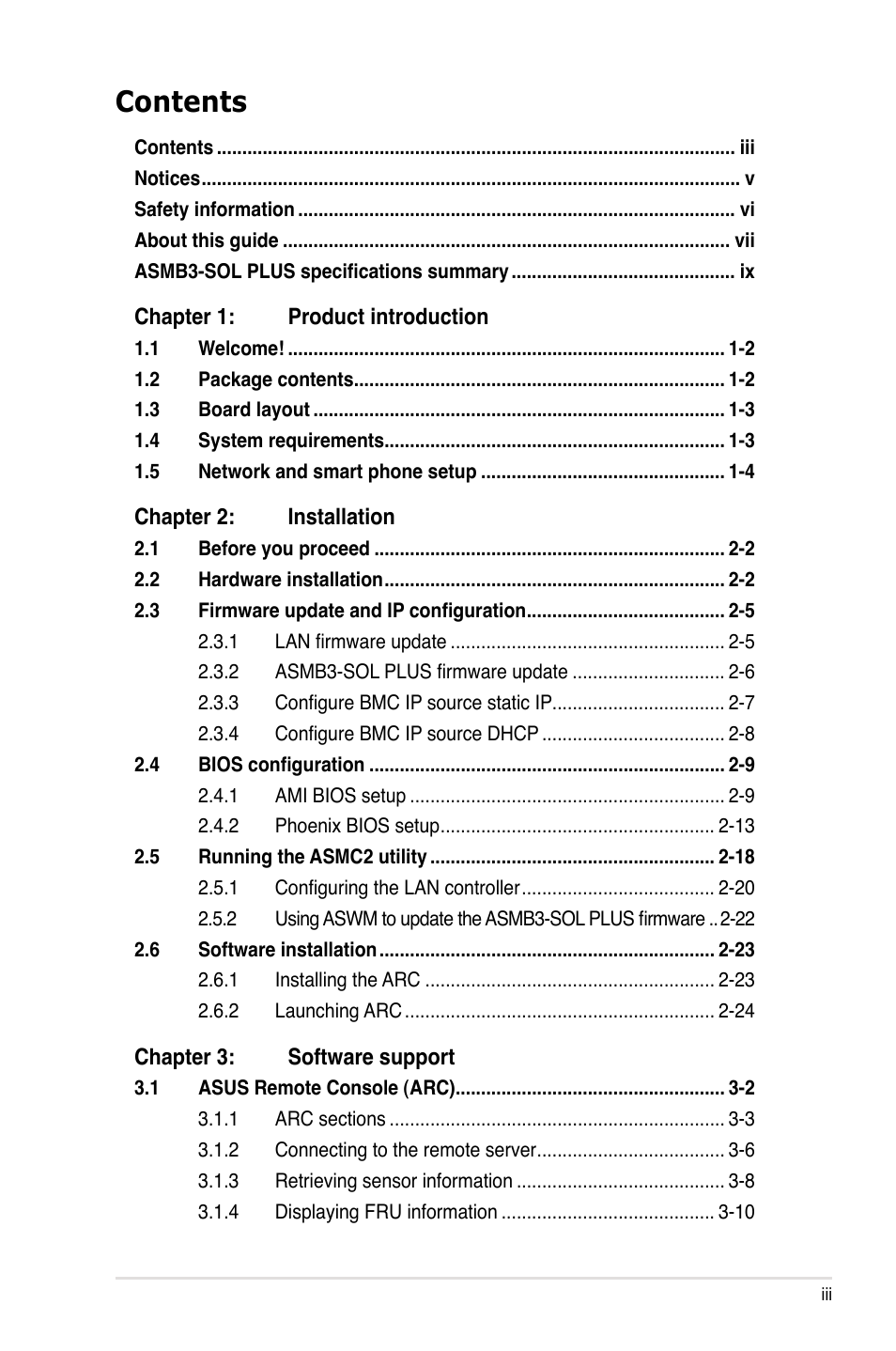 Asus ASMB3-SOL User Manual | Page 3 / 70