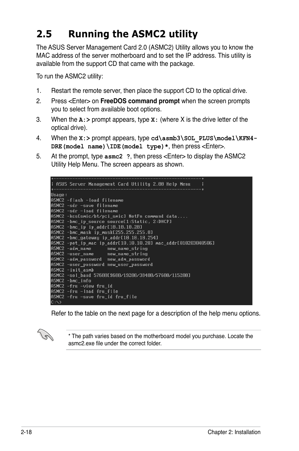 5 running the asmc2 utility, Running the asmc2 utility -18 | Asus ASMB3-SOL User Manual | Page 32 / 70