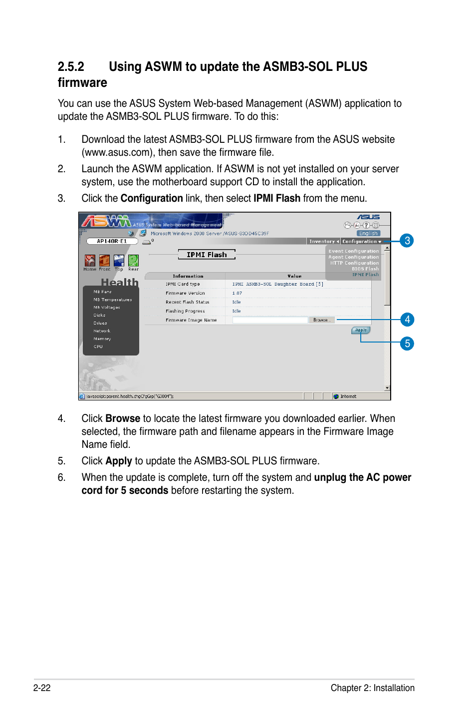 2 using aswm to update the asmb3-sol plus firmware | Asus ASMB3-SOL User Manual | Page 36 / 70