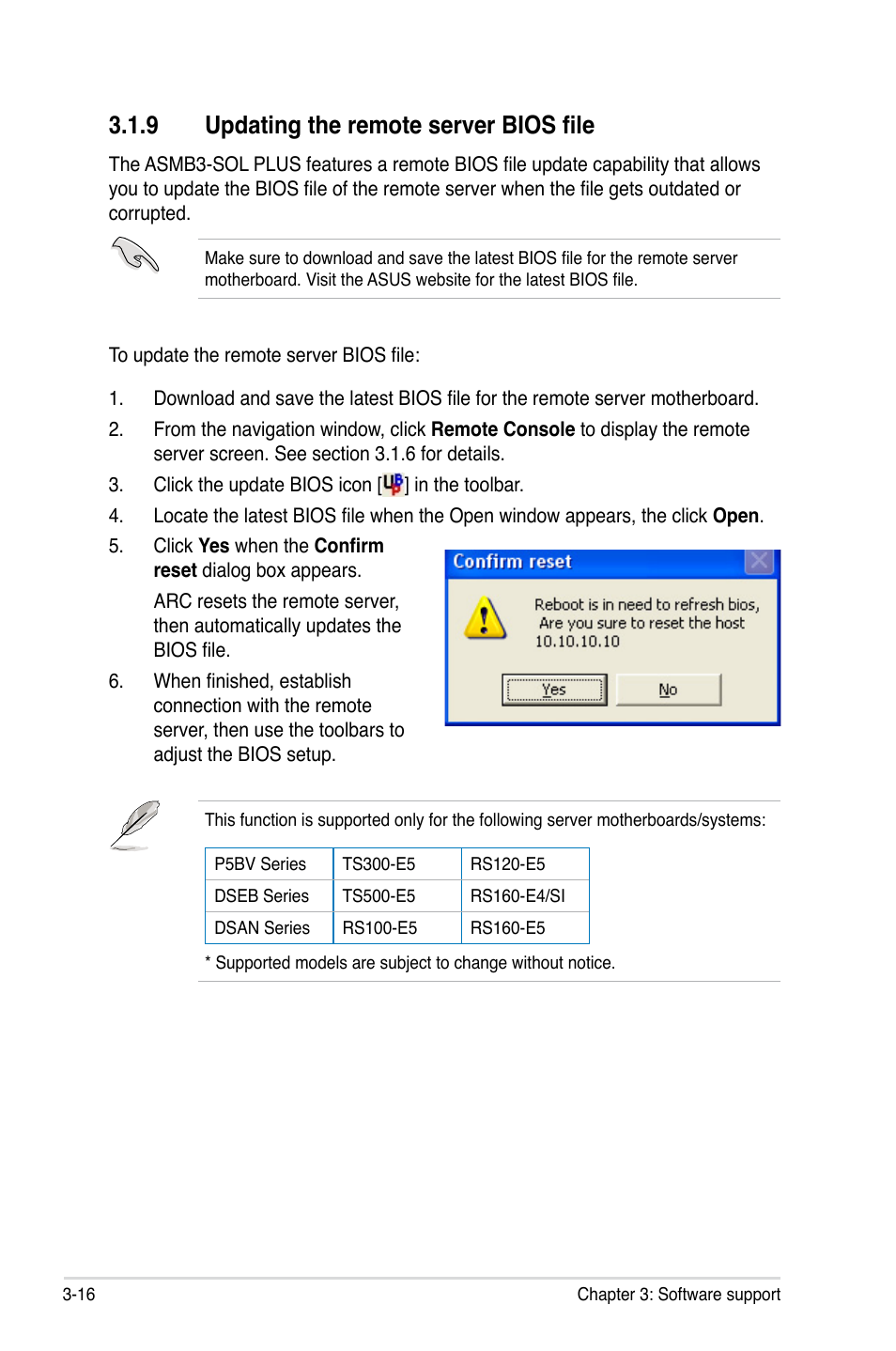 9 updating the remote server bios file, Updating the remote server bios file -16 | Asus ASMB3-SOL User Manual | Page 54 / 70