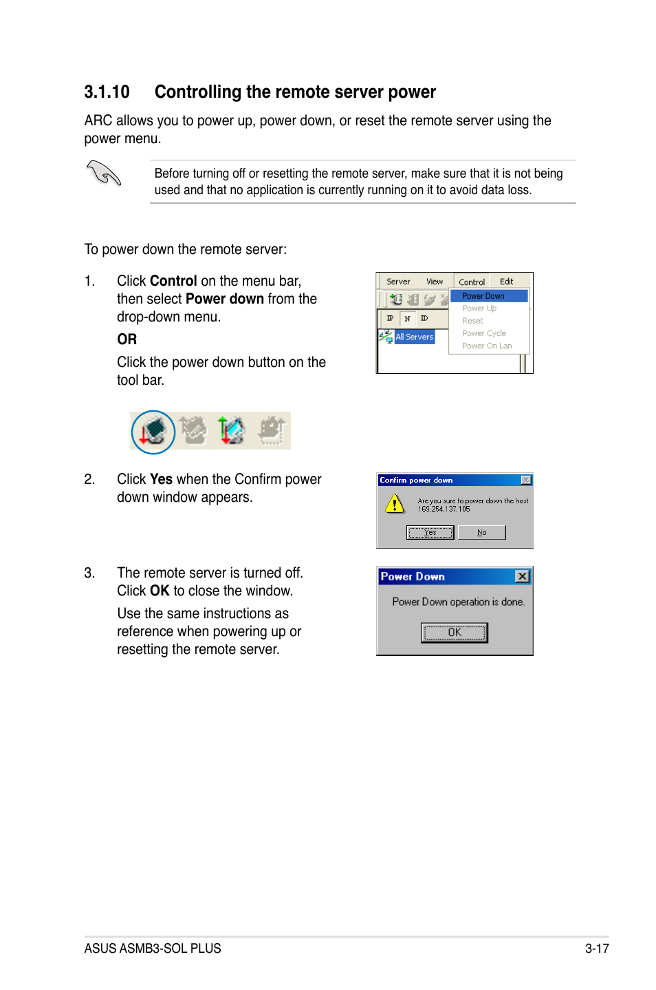 10 controlling the remote server power, 10 controlling the remote server power -17 | Asus ASMB3-SOL User Manual | Page 55 / 70