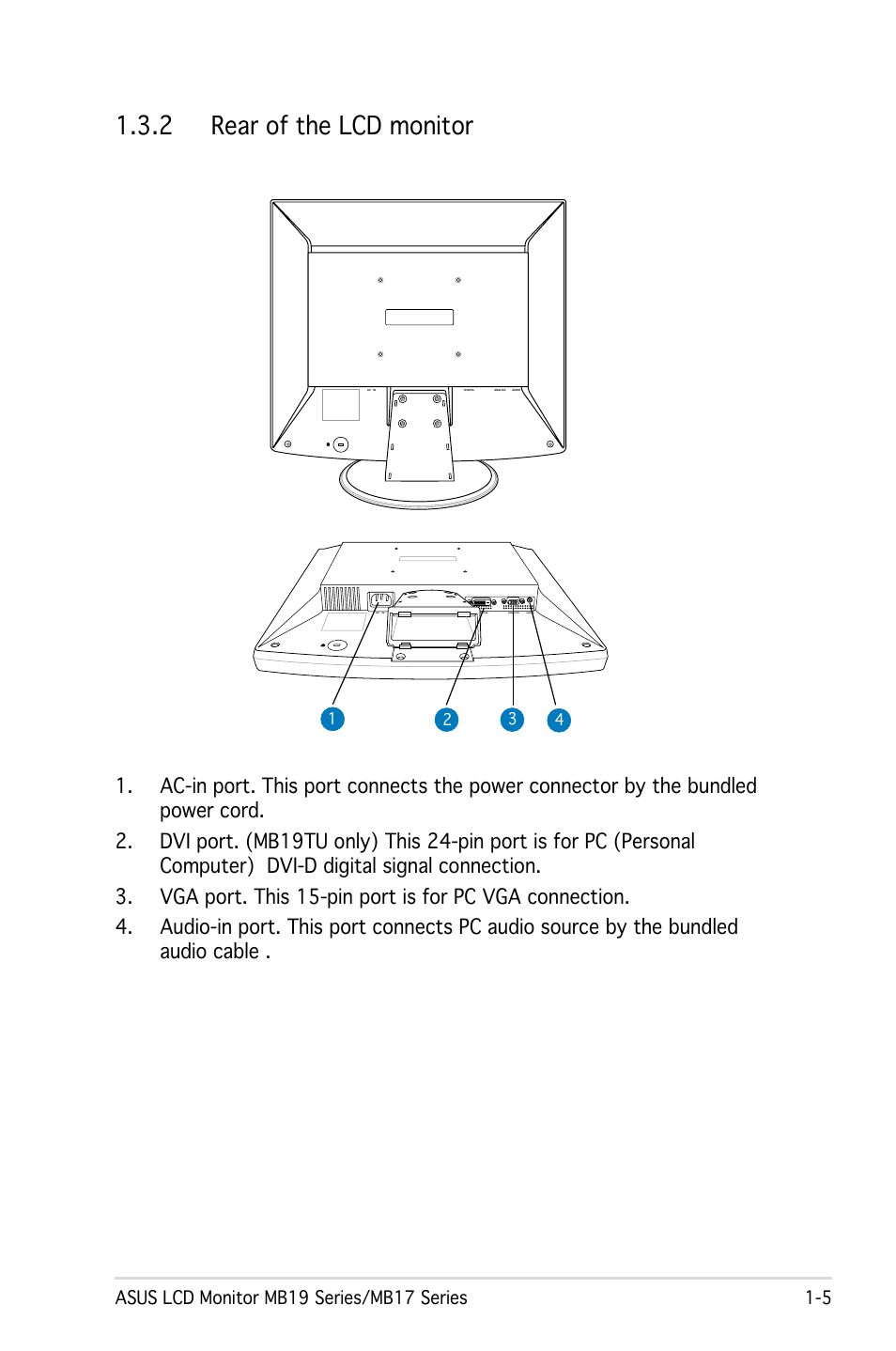 2 rear of the lcd monitor | Asus MB19 User Manual | Page 13 / 30