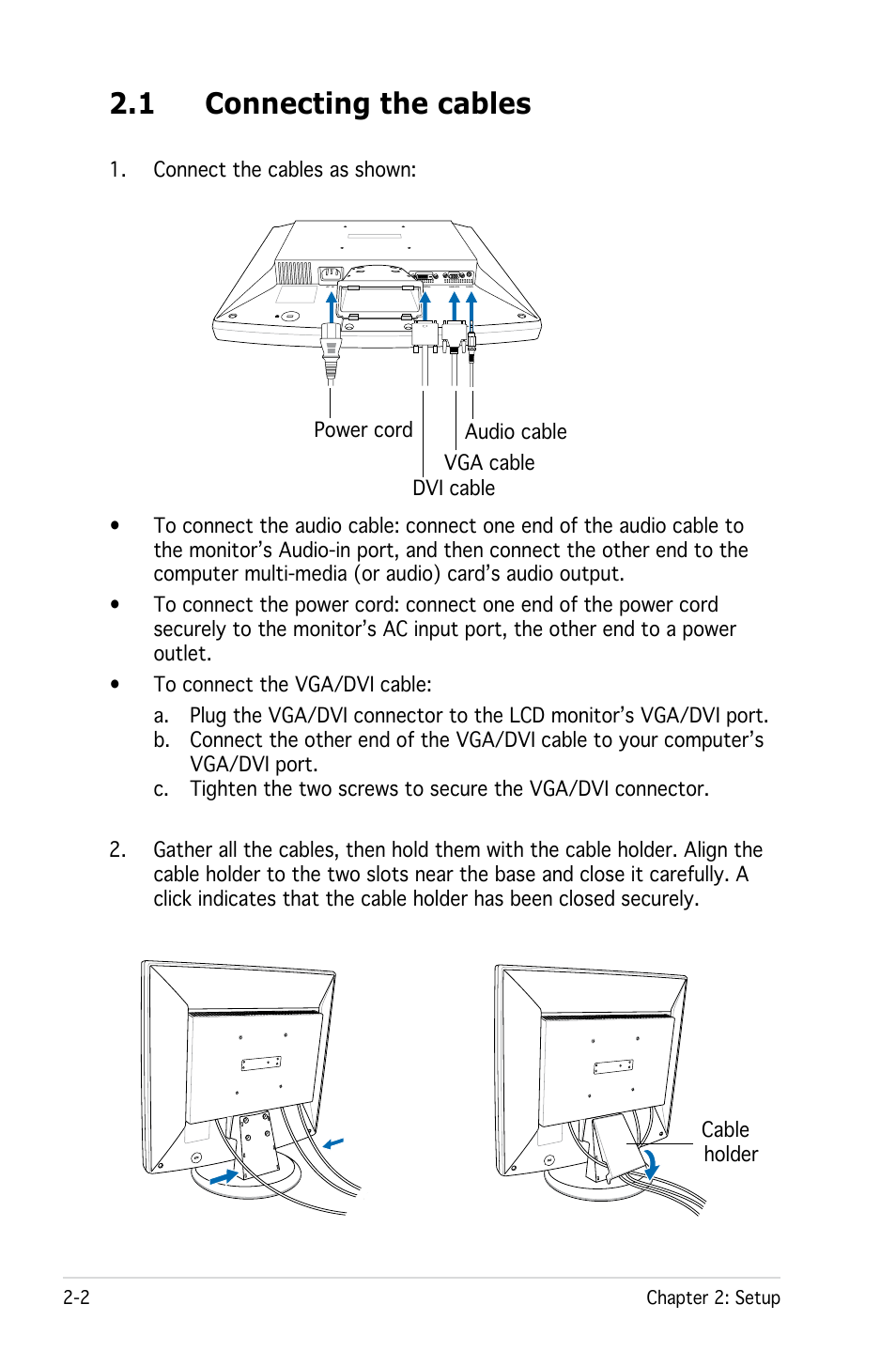 1 connecting the cables | Asus MB19 User Manual | Page 16 / 30
