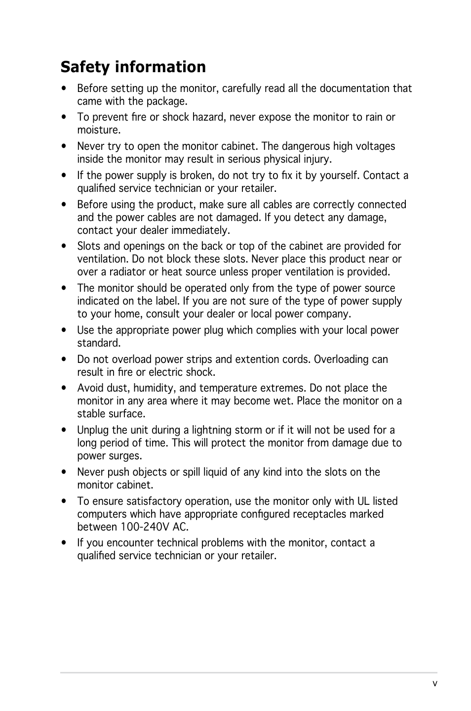 Safety information | Asus MB19 User Manual | Page 5 / 30