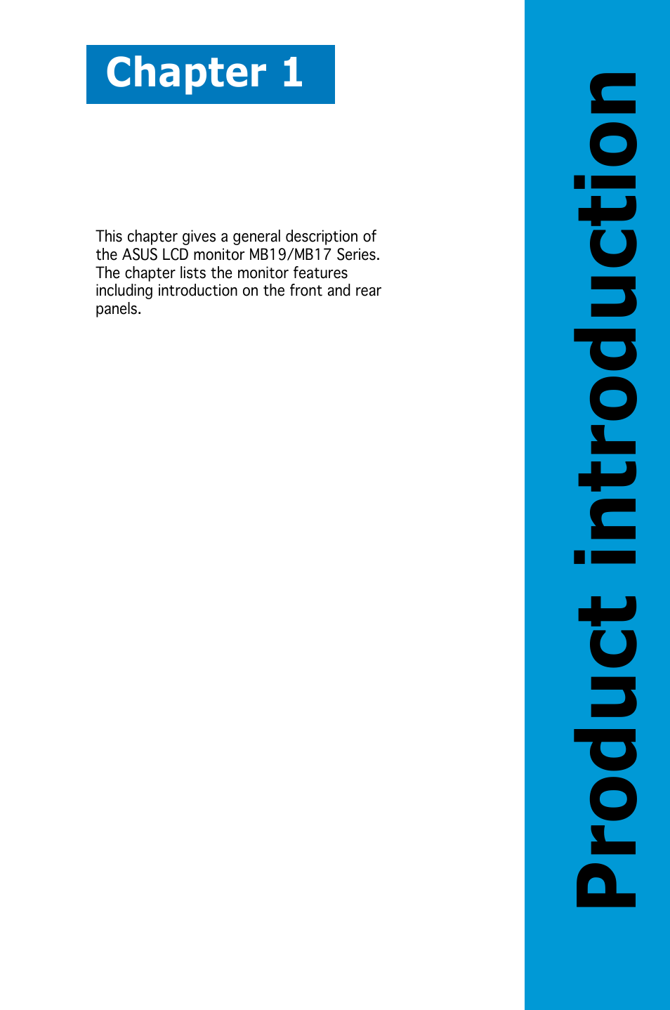 Product introduction, Chapter 1 | Asus MB19 User Manual | Page 9 / 30