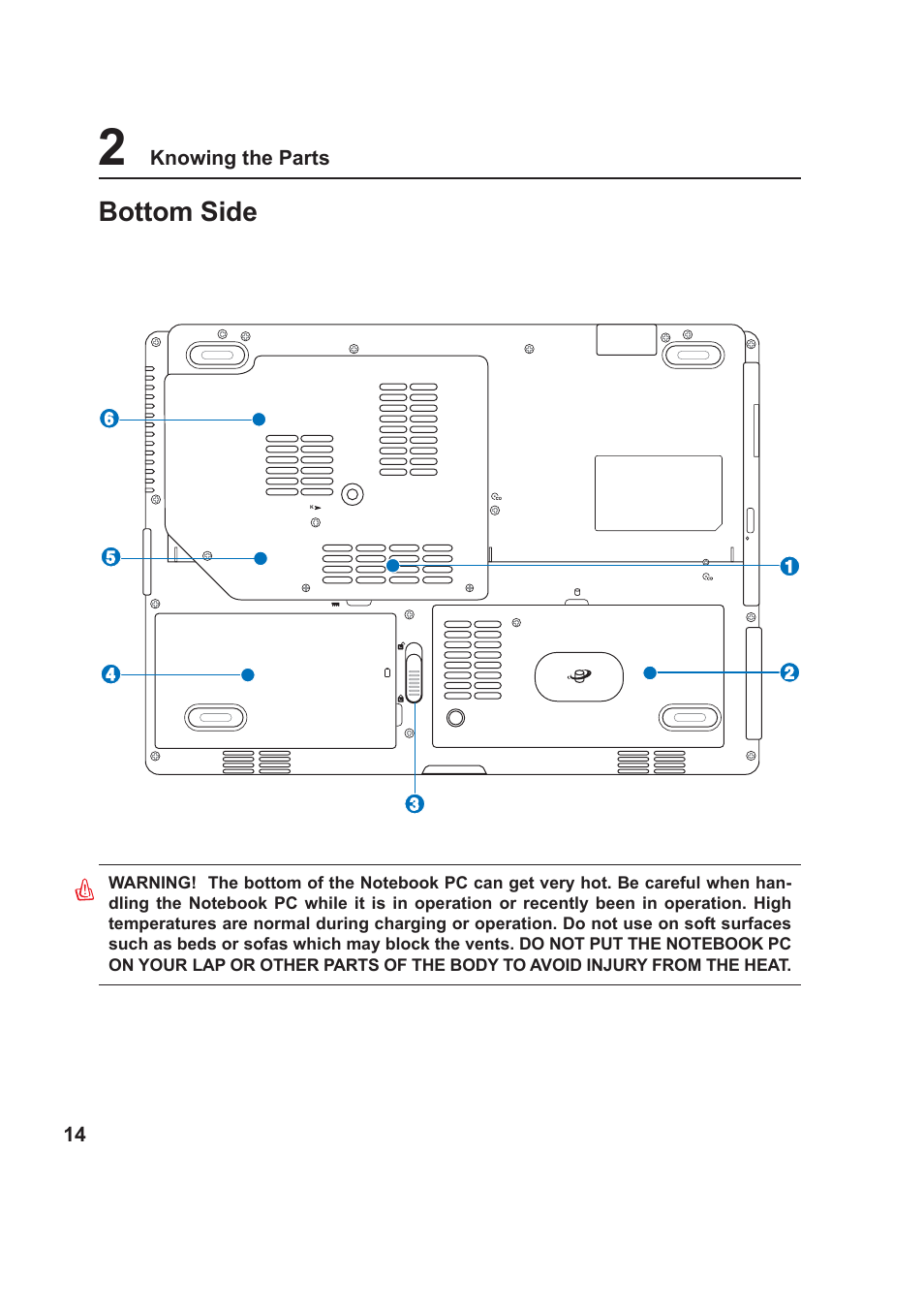 Bottom side | Asus E2378 User Manual | Page 14 / 71