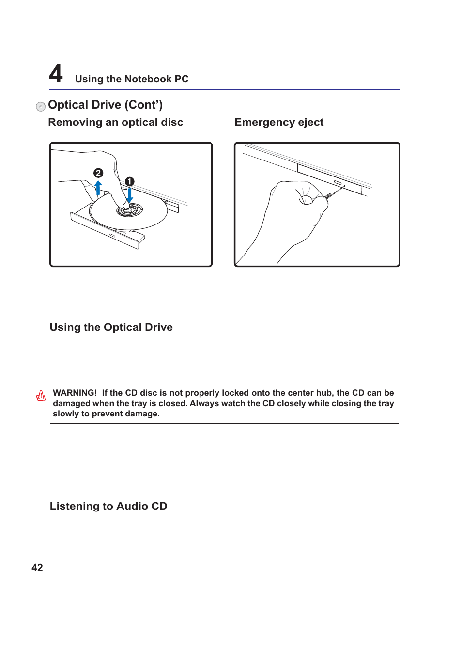 Optical drive (cont’) | Asus E2378 User Manual | Page 42 / 71