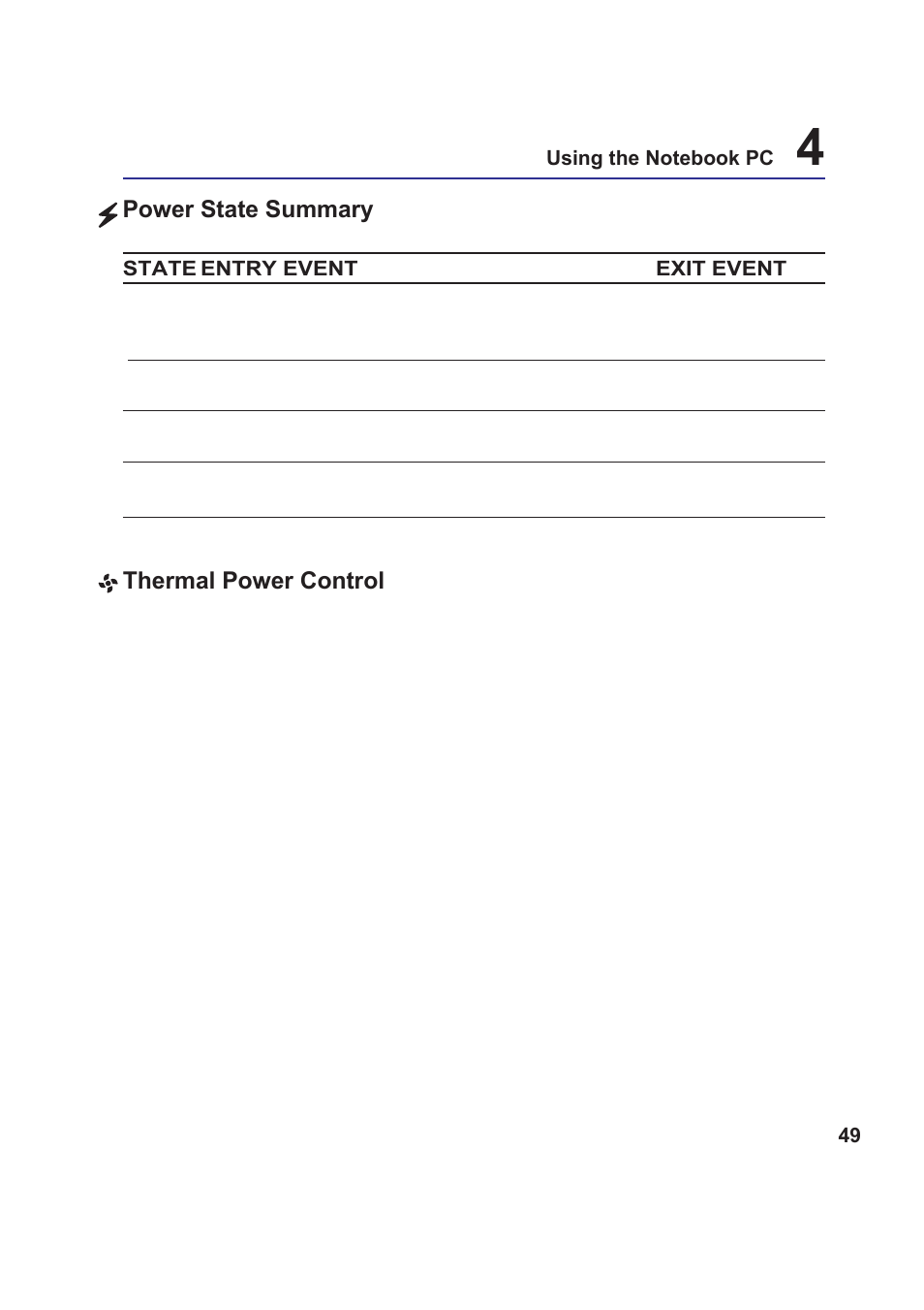 Power state summary thermal power control | Asus E2378 User Manual | Page 49 / 71