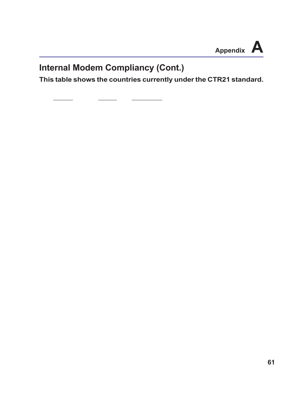 Internal modem compliancy (cont.), 61 appendix | Asus E2378 User Manual | Page 61 / 71