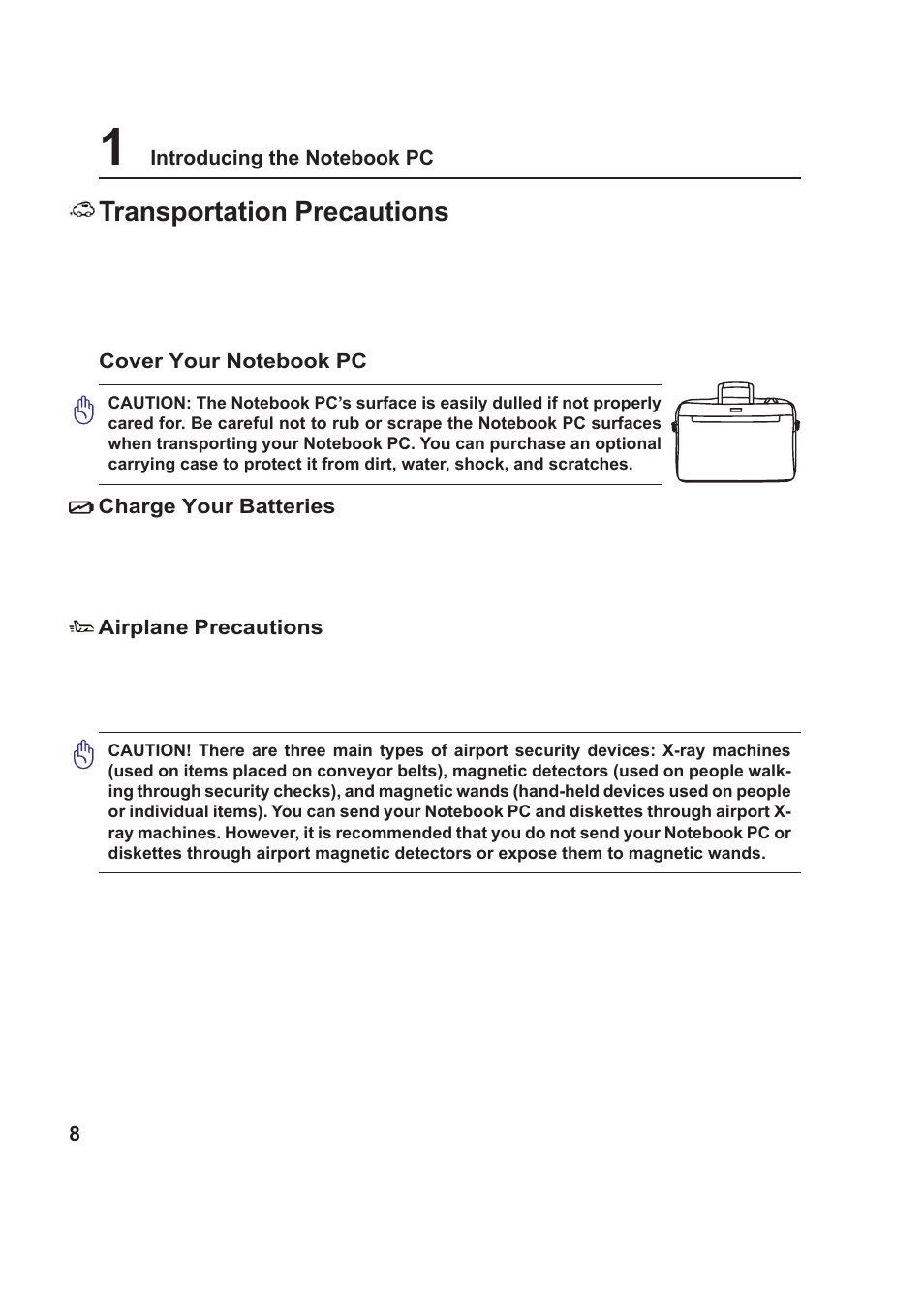 Transportation precautions | Asus E2378 User Manual | Page 8 / 71