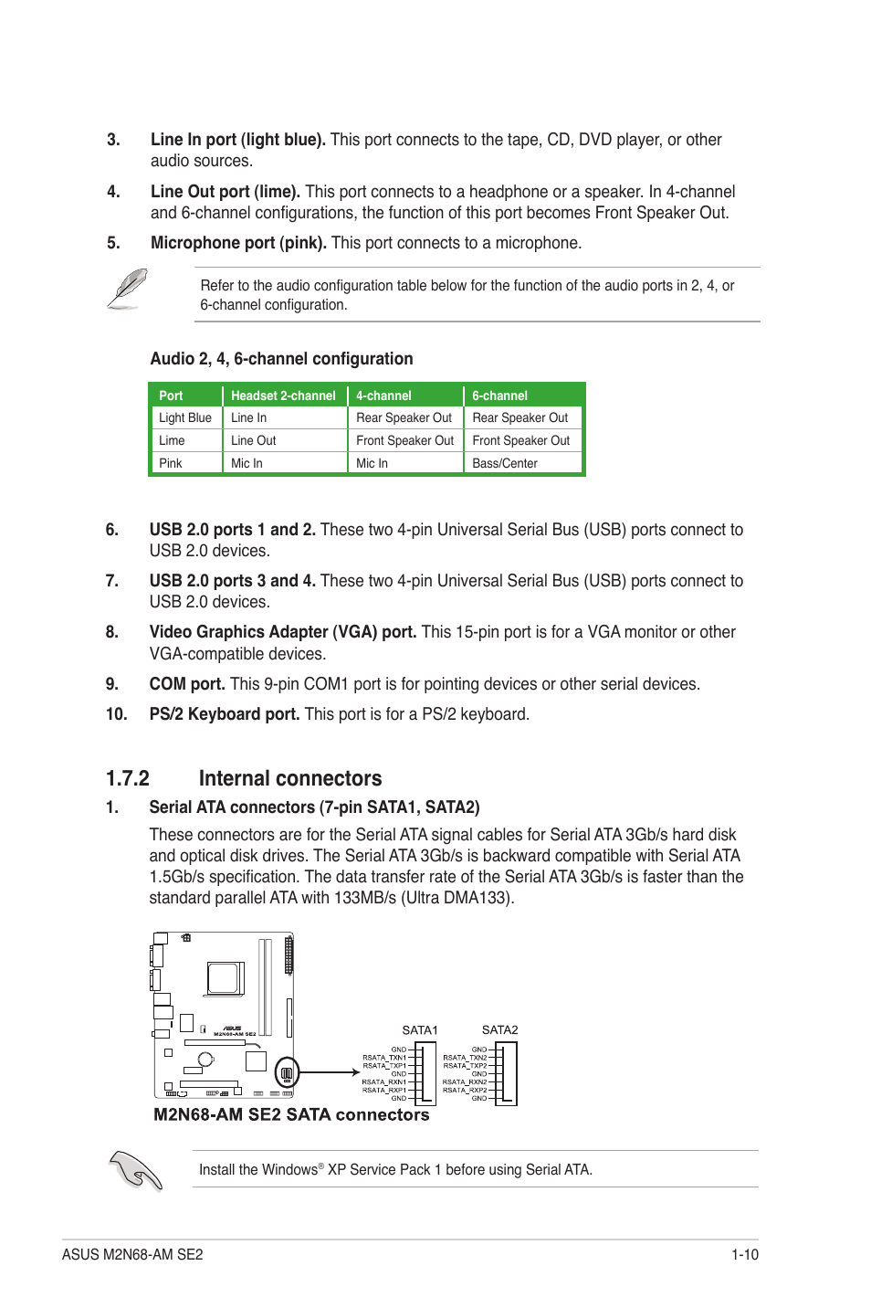 2 internal connectors, Internal connectors -10 | Asus M2N68-AM SE2 User Manual | Page 19 / 40