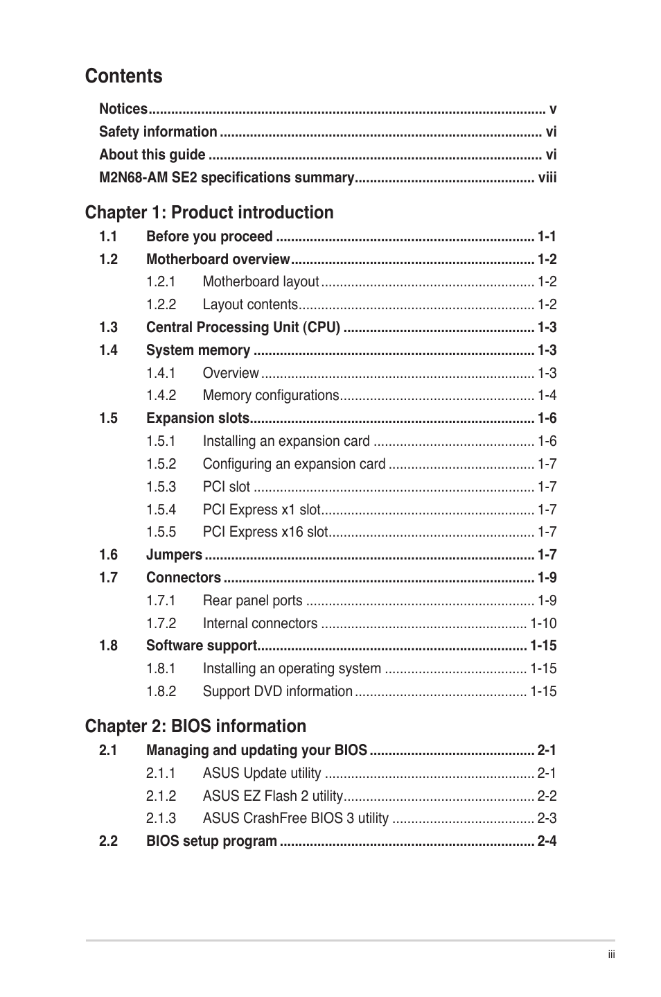 Asus M2N68-AM SE2 User Manual | Page 3 / 40