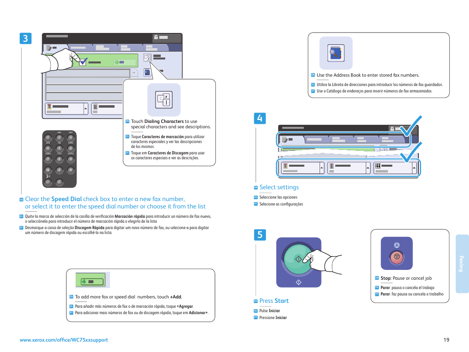 Select settings, Press start | Xerox WorkCentre 7525-7530-7535-7545-7556 con EFI Fiery Controller-17871 User Manual | Page 19 / 20