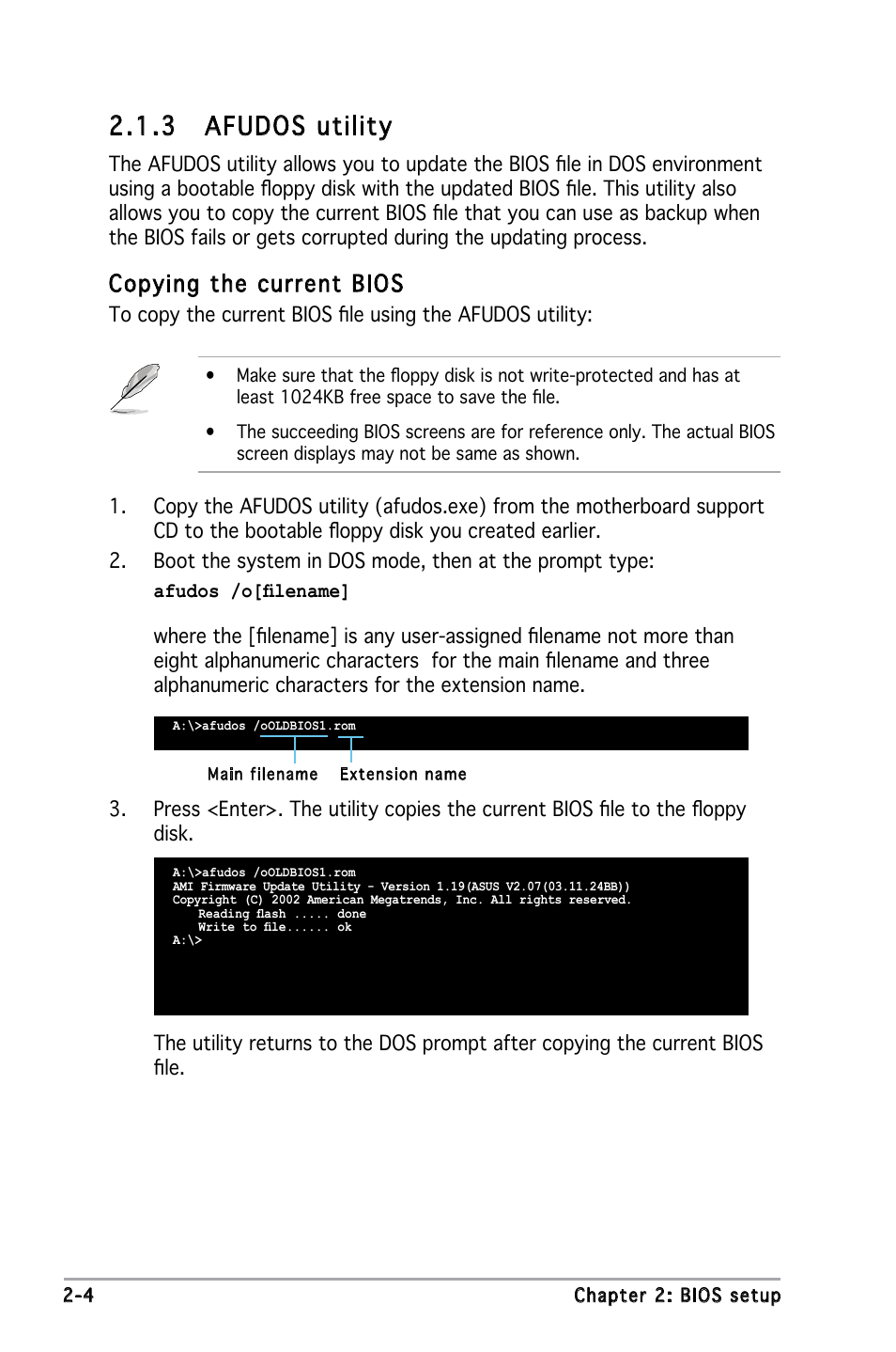 3 afudos utility, Copying the current bios | Asus Motherboard P5GZ-MX User Manual | Page 50 / 94