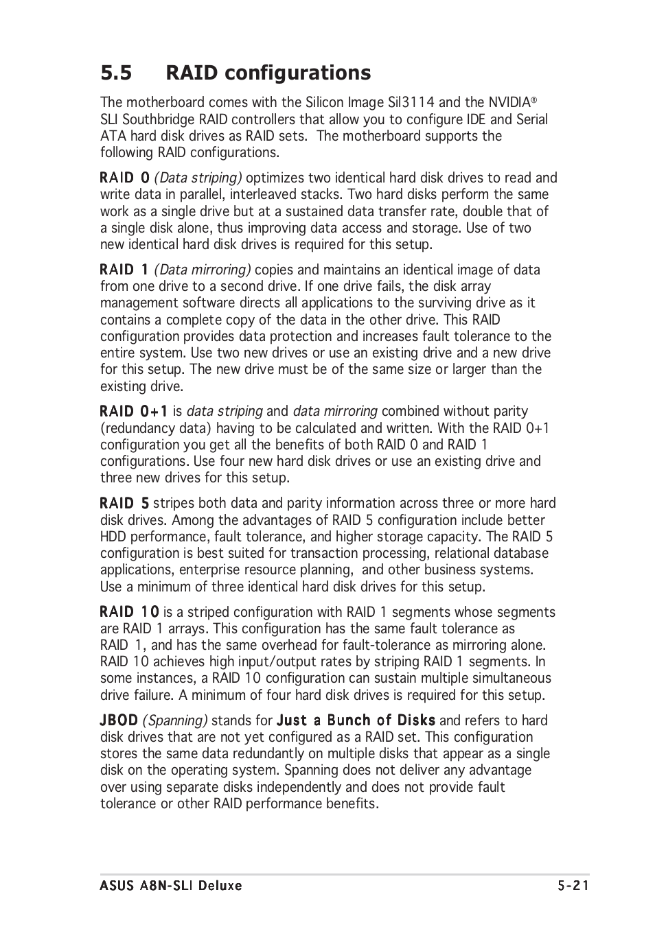 5 raid configurations | Asus Motherboard A8N-SLI User Manual | Page 139 / 176