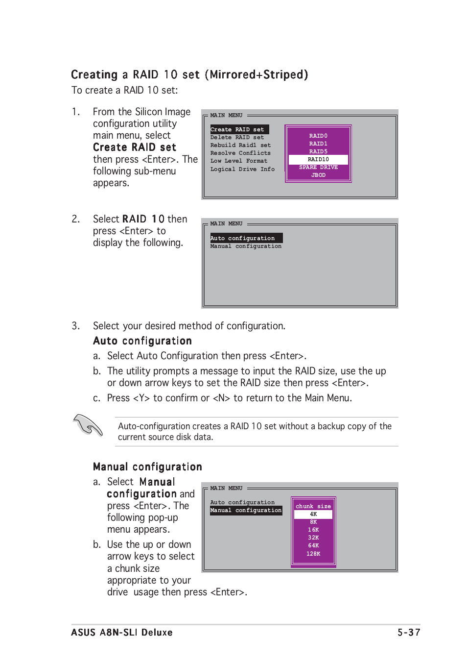 Creating a raid 10 set (mirrored+striped) | Asus Motherboard A8N-SLI User Manual | Page 155 / 176