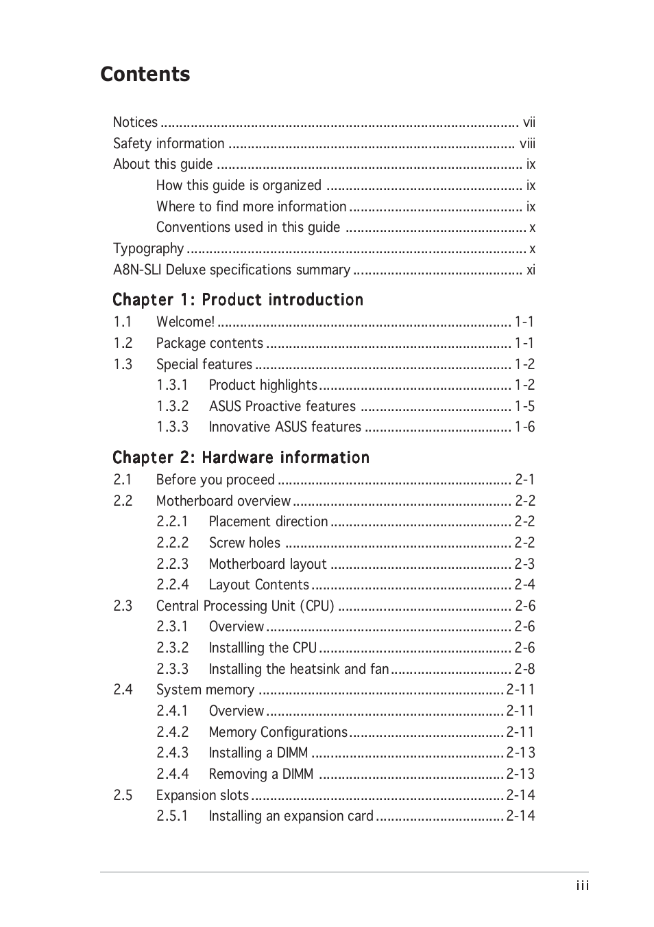 Asus Motherboard A8N-SLI User Manual | Page 3 / 176