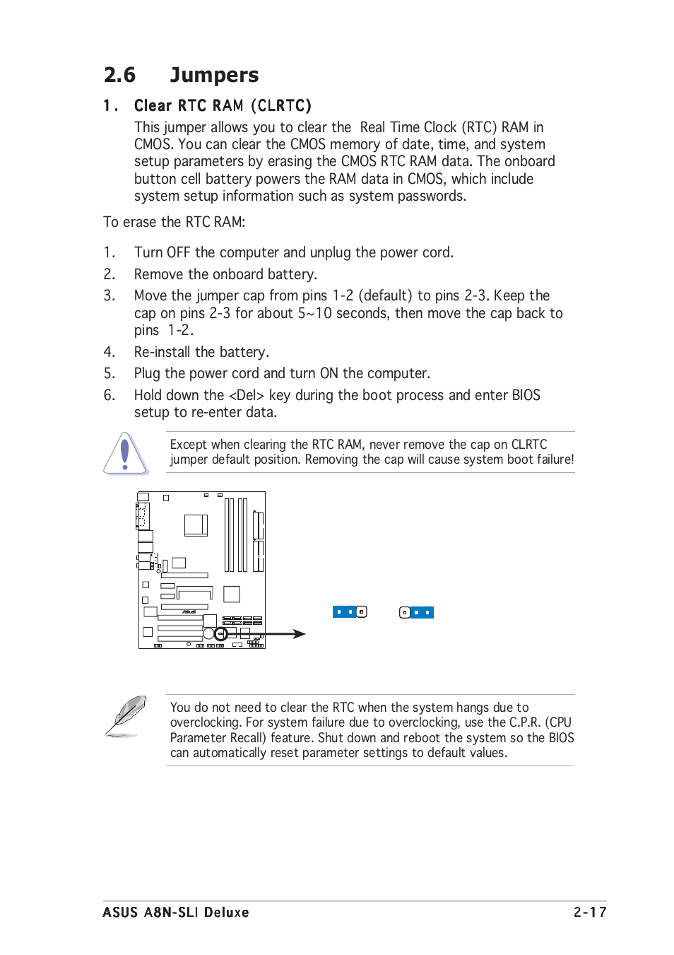 6 jumpers | Asus Motherboard A8N-SLI User Manual | Page 43 / 176