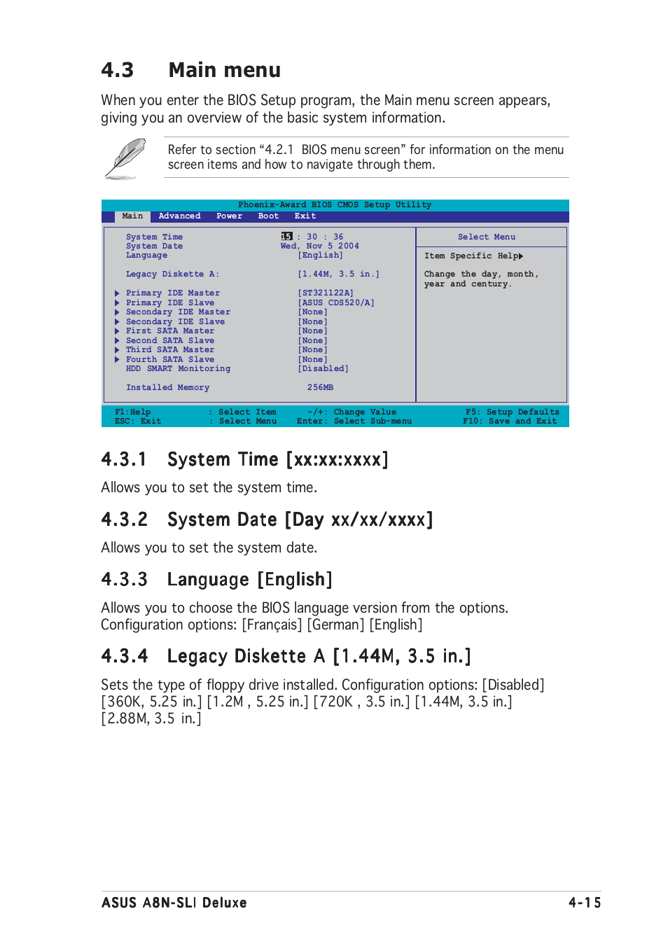 3 main menu | Asus Motherboard A8N-SLI User Manual | Page 83 / 176