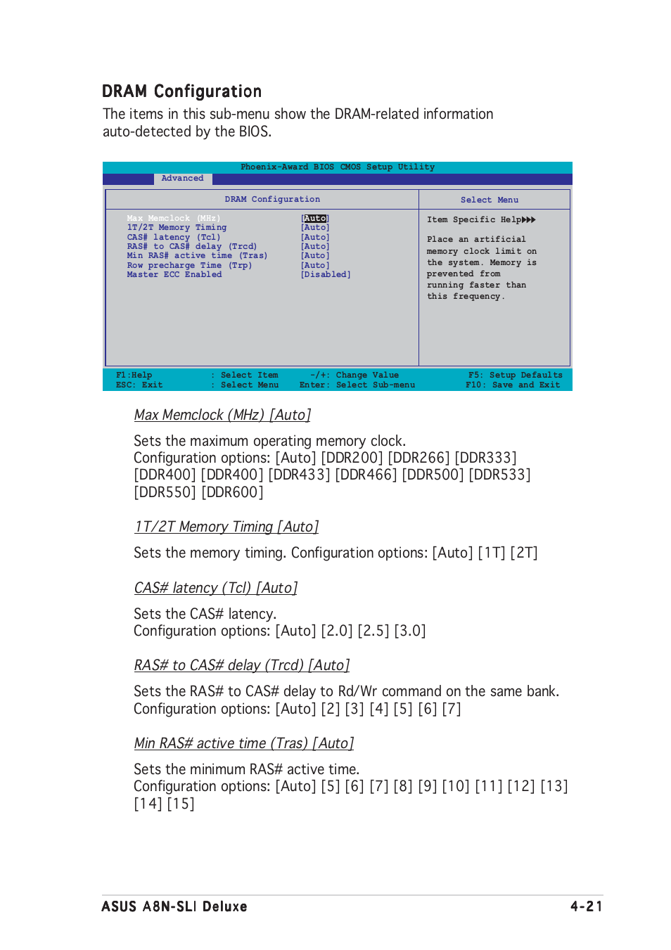 Dram configuration | Asus Motherboard A8N-SLI User Manual | Page 89 / 176