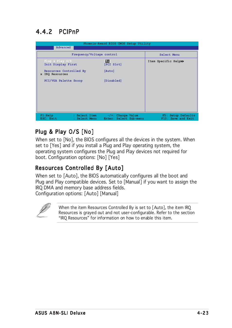 2 pcipnp pcipnp pcipnp pcipnp pcipnp, Plug & play o/s [no, Resources controlled by [auto | Asus Motherboard A8N-SLI User Manual | Page 91 / 176