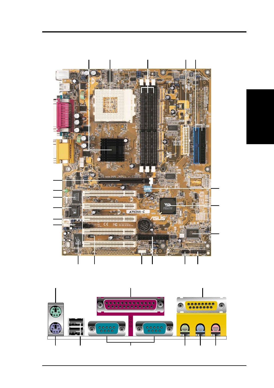 Features, 1 component locations | Asus A7V266-C User Manual | Page 13 / 100