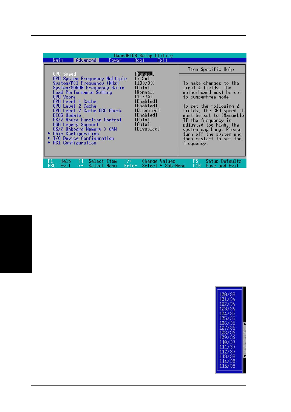 Bios setup, 4 advanced menu | Asus A7V266-C User Manual | Page 54 / 100