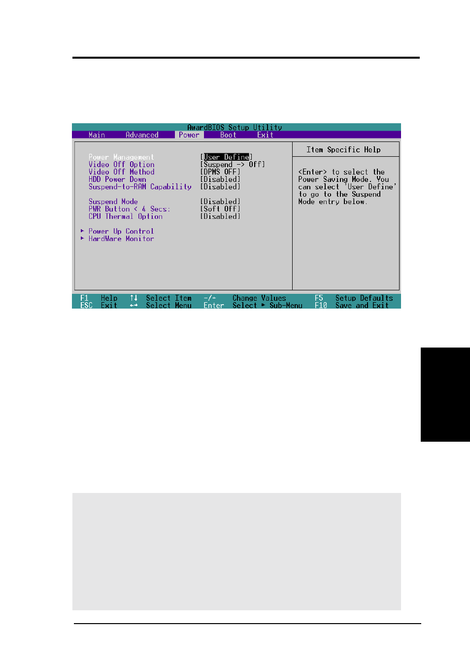 Bios setup, 5 power menu | Asus A7V266-C User Manual | Page 65 / 100