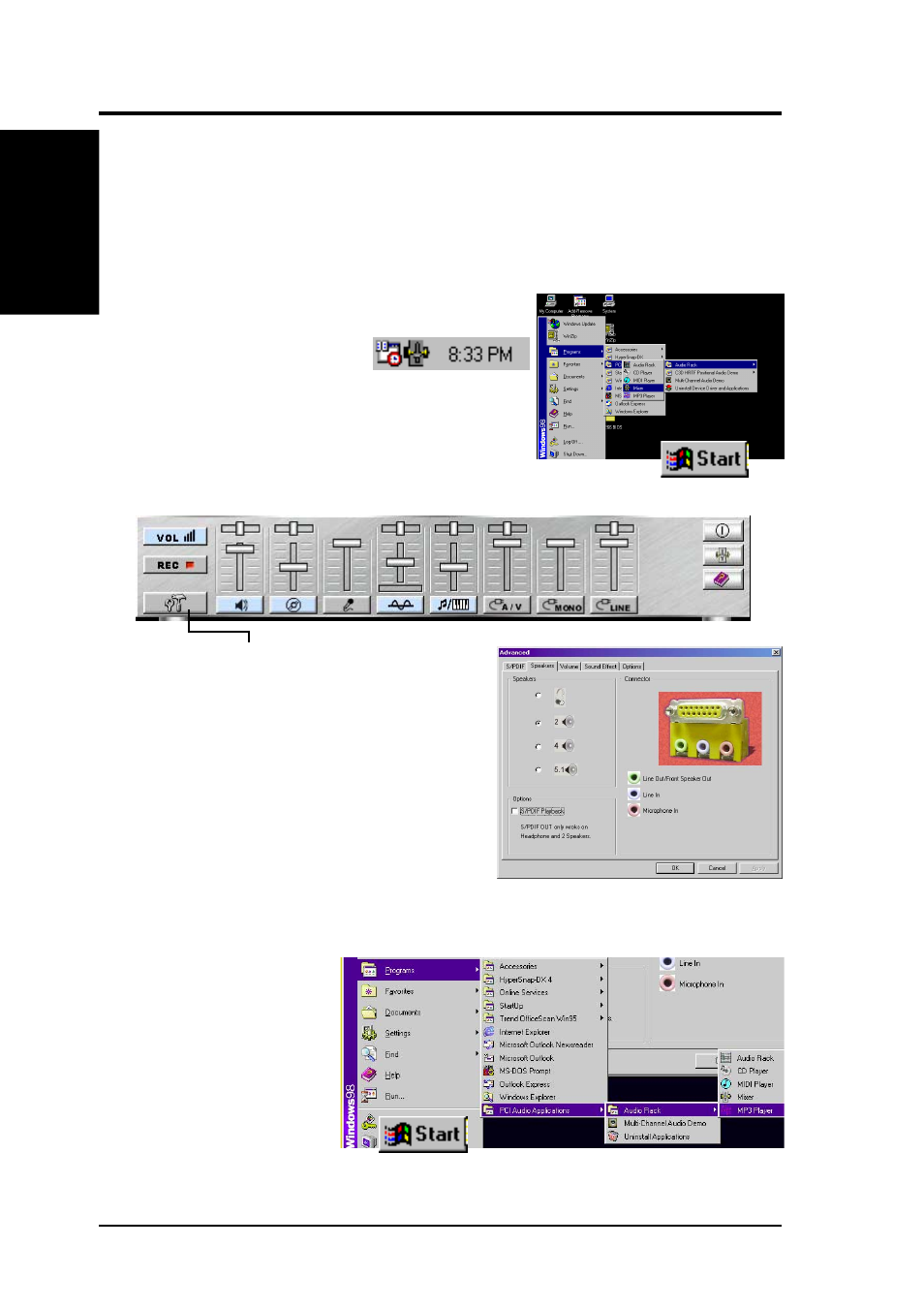 Software reference, 2 multi-channel audio feature setup, 2 the c-media applications | 1 the c-media audio mixer | Asus A7V266-C User Manual | Page 84 / 100