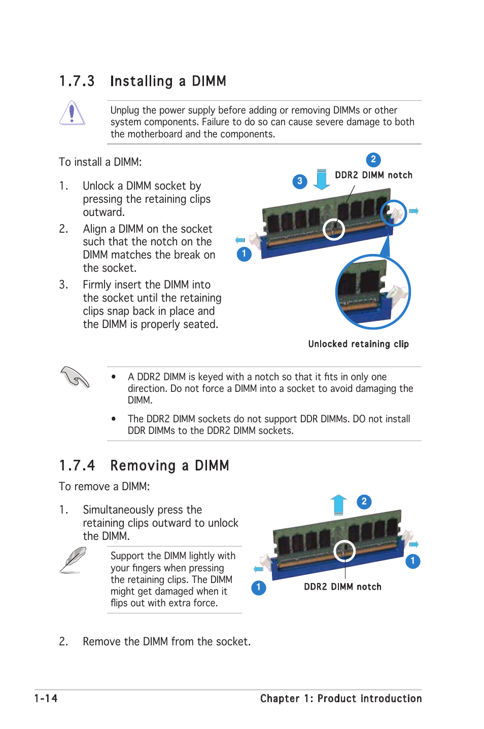 3 installing a dimm, 4 removing a dimm | Asus M2V-TVM User Manual | Page 24 / 82