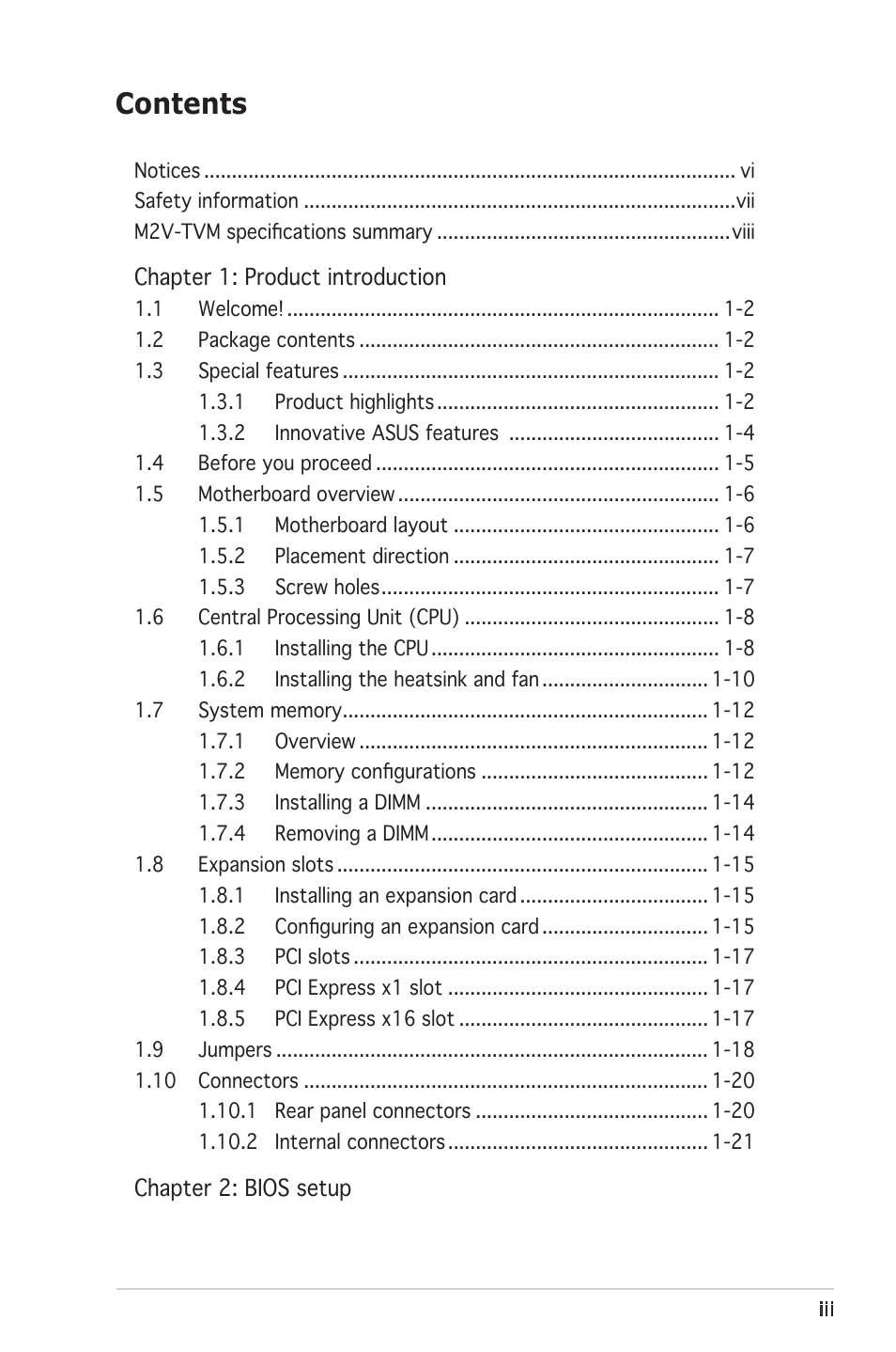 Asus M2V-TVM User Manual | Page 3 / 82